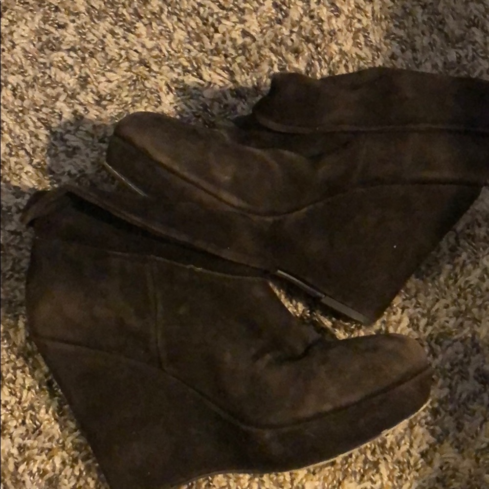 Brown suede wedge booties
